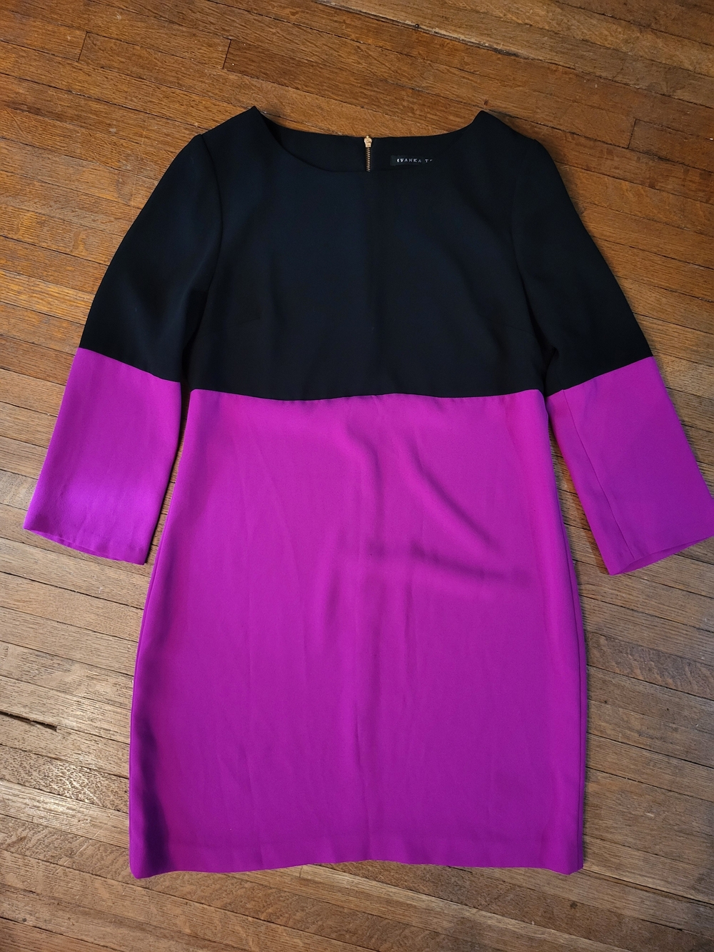 Ivanka Trump Black and Magenta Colorblock Long Sleeve Dress